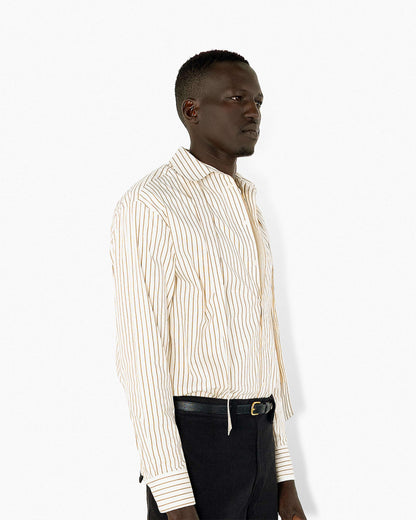 【REVURA レビュ―ラ】BRILLER PIN STRIPE SHIRTS - BROWN