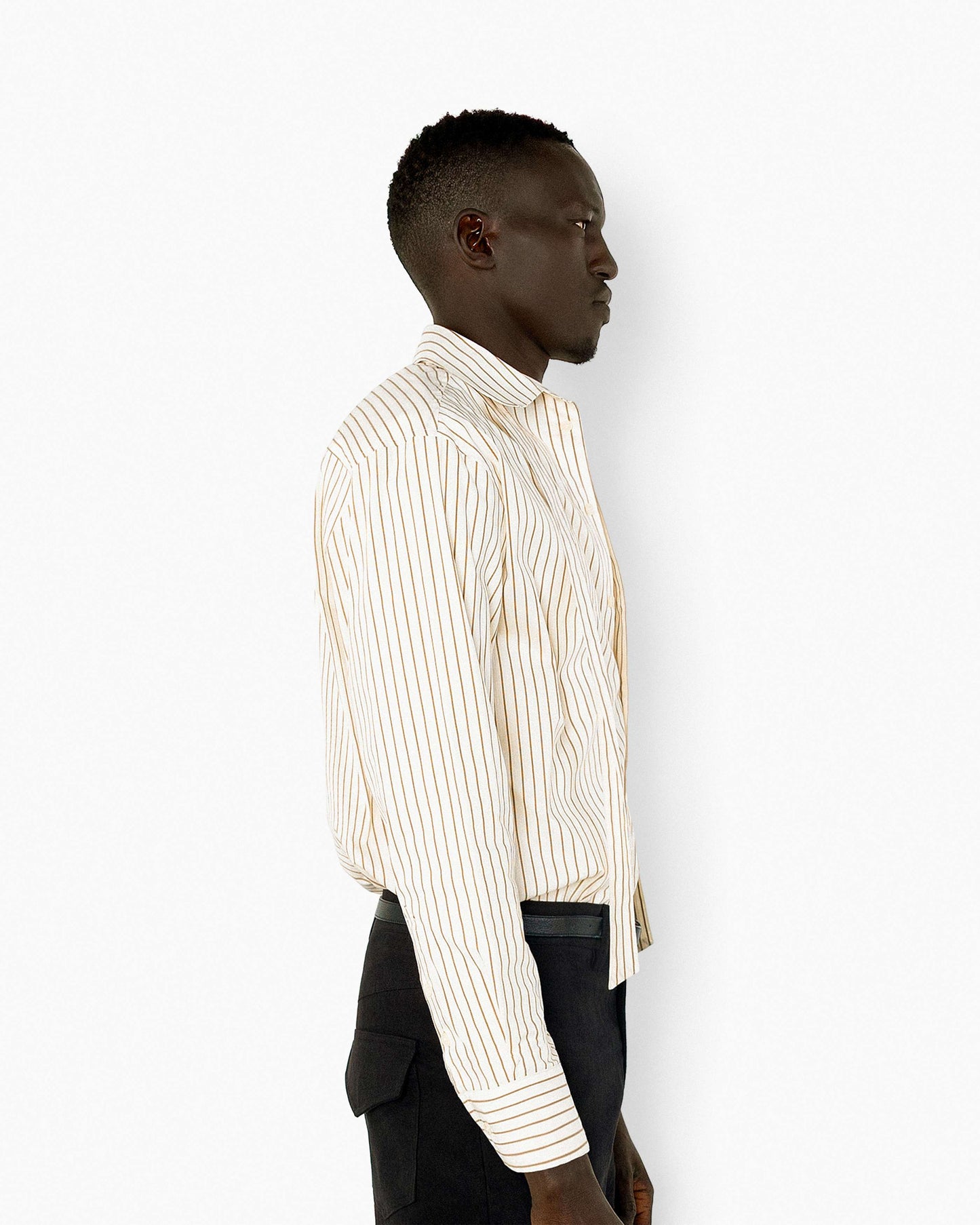 【REVURA レビュ―ラ】BRILLER PIN STRIPE SHIRTS - BROWN