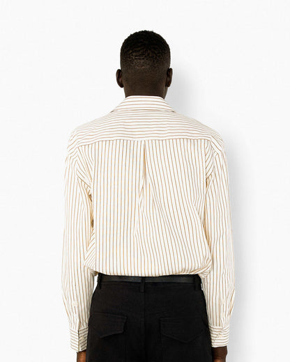 【REVURA レビュ―ラ】BRILLER PIN STRIPE SHIRTS - BROWN
