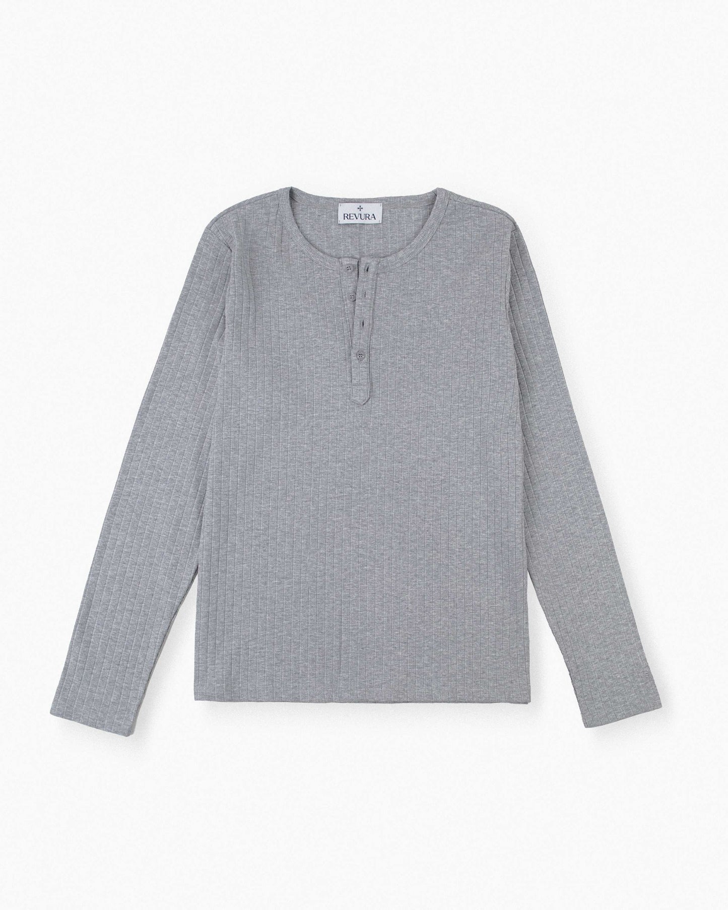 【REVURA レビュ―ラ】RÊVE COTTON MODAL RIBBED HENLEY SHIRTS - GRAY