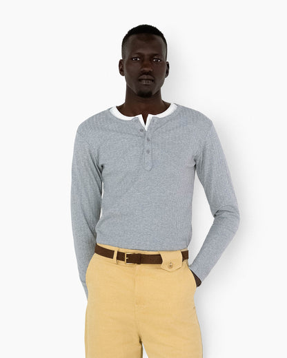 REVURA RÊVE COTTON MODAL RIBBED HENLEY SHIRTS - GRAY