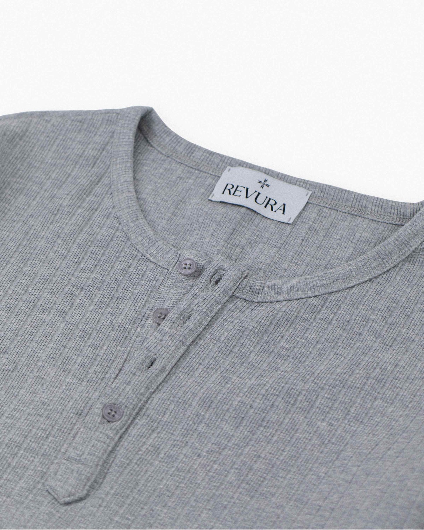 【REVURA レビュ―ラ】RÊVE COTTON MODAL RIBBED HENLEY SHIRTS - GRAY
