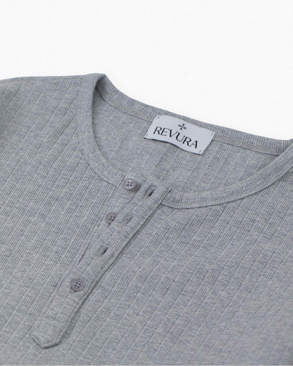 REVURA RÊVE COTTON MODAL RIBBED HENLEY SHIRTS - GRAY