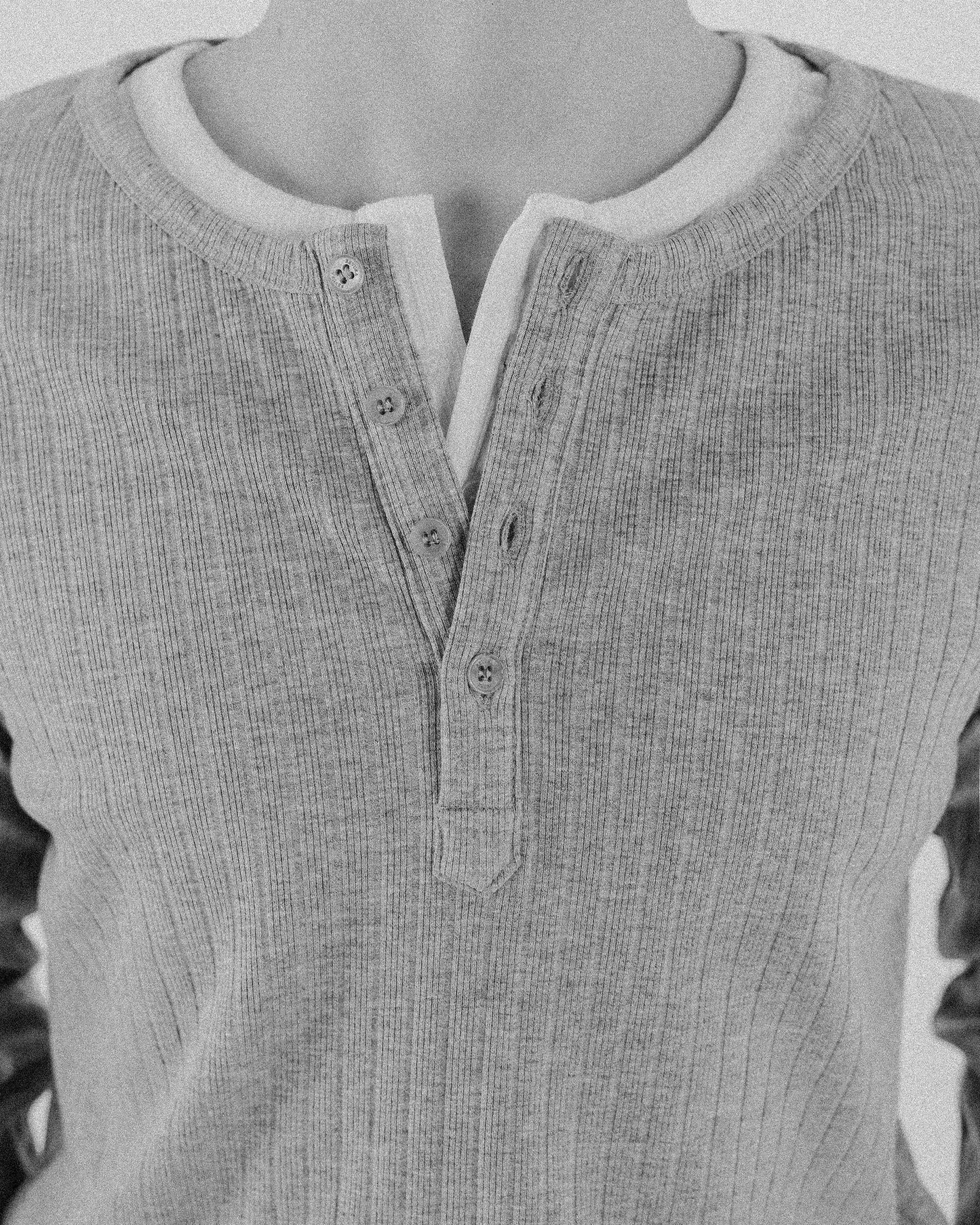 【REVURA レビュ―ラ】RÊVE COTTON MODAL RIBBED HENLEY SHIRTS - GRAY