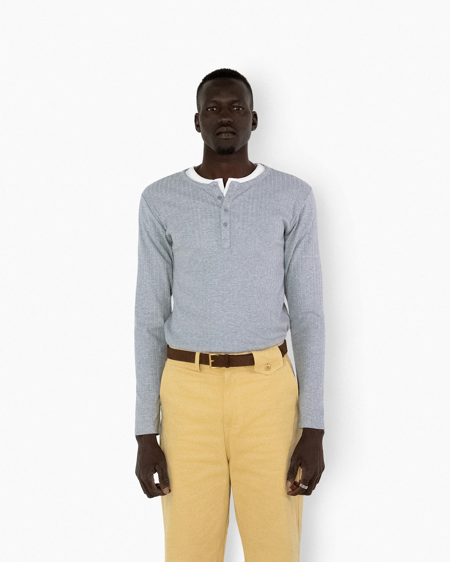 【REVURA レビュ―ラ】RÊVE COTTON MODAL RIBBED HENLEY SHIRTS - GRAY