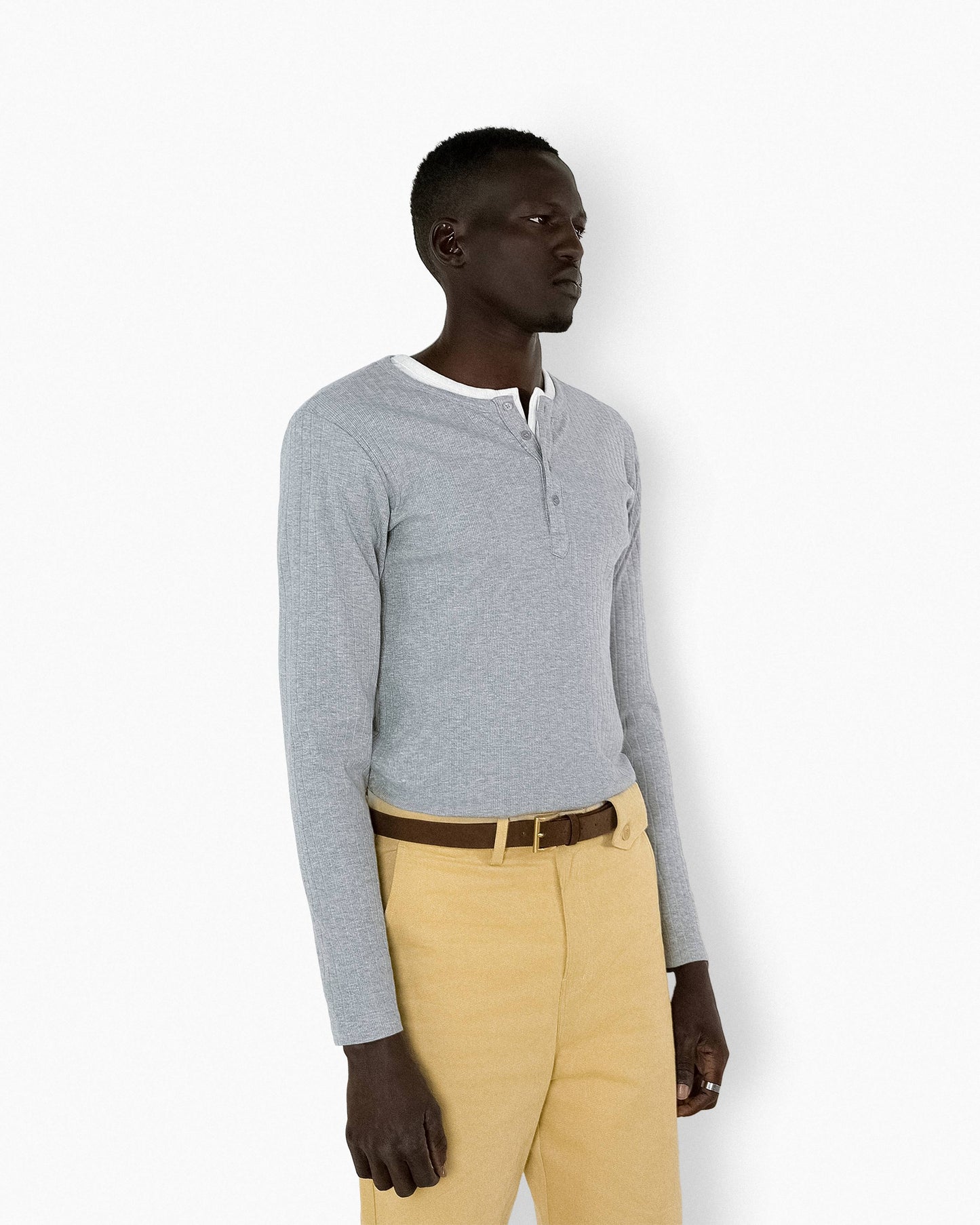 【REVURA レビュ―ラ】RÊVE COTTON MODAL RIBBED HENLEY SHIRTS - GRAY