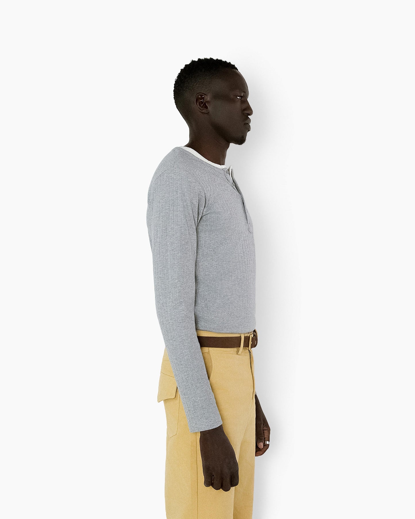 【REVURA レビュ―ラ】RÊVE COTTON MODAL RIBBED HENLEY SHIRTS - GRAY