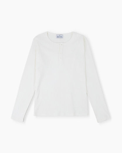 【REVURA レビュ―ラ】RÊVE COTTON MODAL RIBBED HENLEY SHIRTS - IVORY