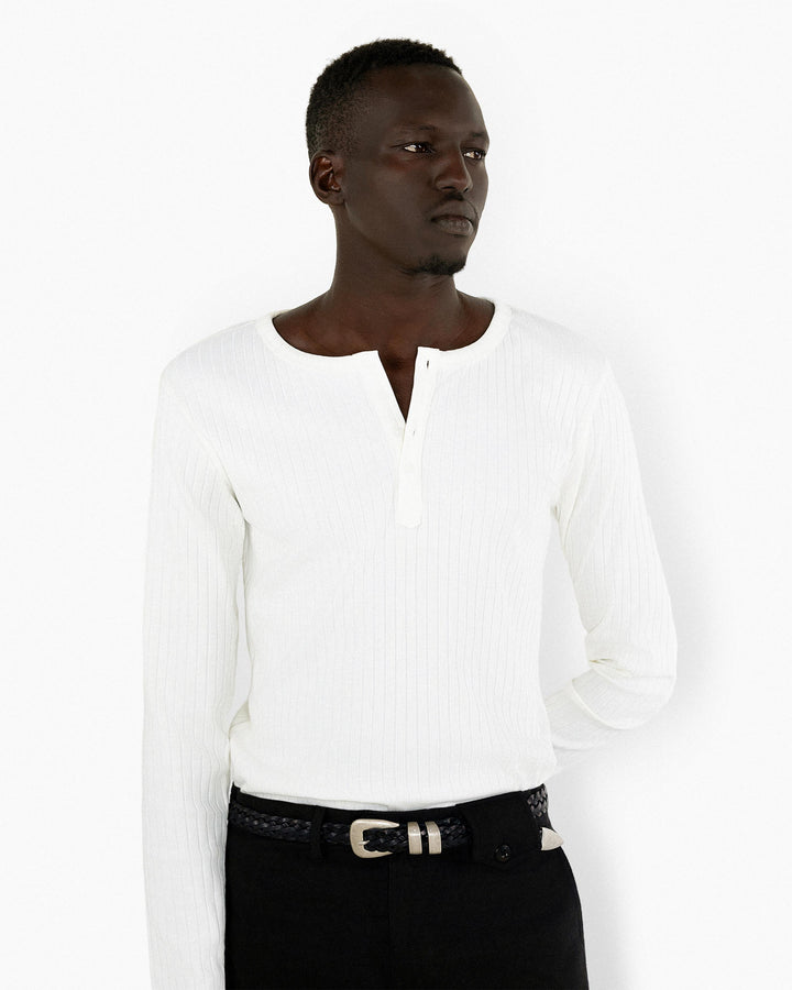 【REVURA レビュ―ラ】RÊVE COTTON MODAL RIBBED HENLEY SHIRTS - IVORY