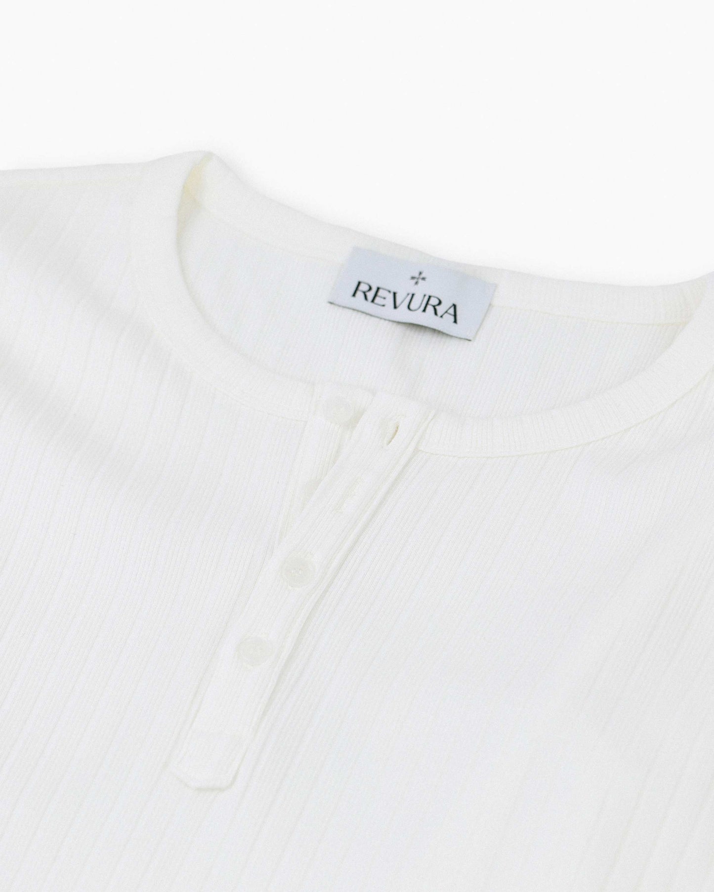 【REVURA レビュ―ラ】RÊVE COTTON MODAL RIBBED HENLEY SHIRTS - IVORY