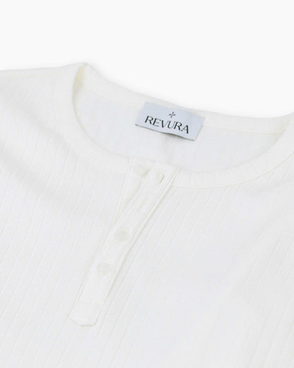 【REVURA レビュ―ラ】RÊVE COTTON MODAL RIBBED HENLEY SHIRTS - IVORY