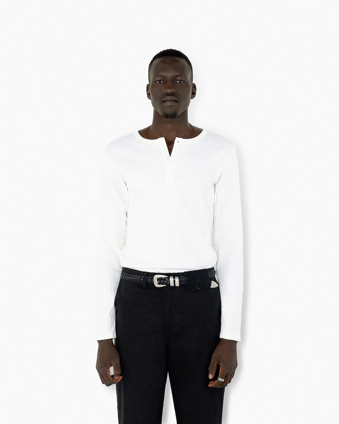 【REVURA レビュ―ラ】RÊVE COTTON MODAL RIBBED HENLEY SHIRTS - IVORY