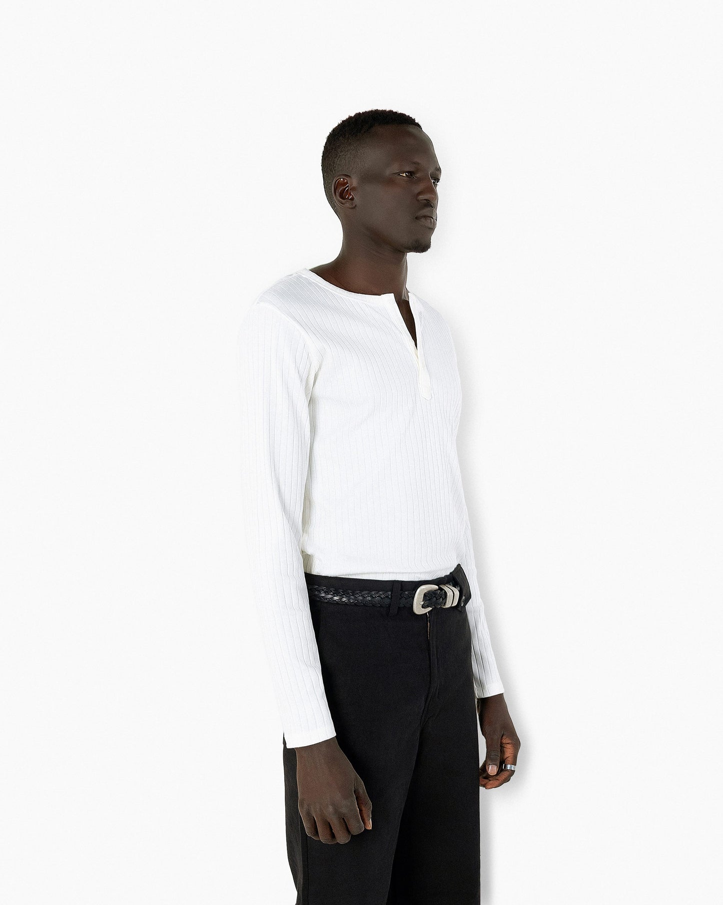 【REVURA レビュ―ラ】RÊVE COTTON MODAL RIBBED HENLEY SHIRTS - IVORY