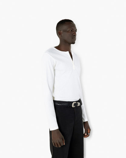 【REVURA レビュ―ラ】RÊVE COTTON MODAL RIBBED HENLEY SHIRTS - IVORY