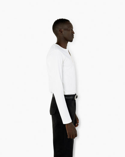 【REVURA レビュ―ラ】RÊVE COTTON MODAL RIBBED HENLEY SHIRTS - IVORY