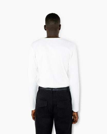 【REVURA レビュ―ラ】RÊVE COTTON MODAL RIBBED HENLEY SHIRTS - IVORY