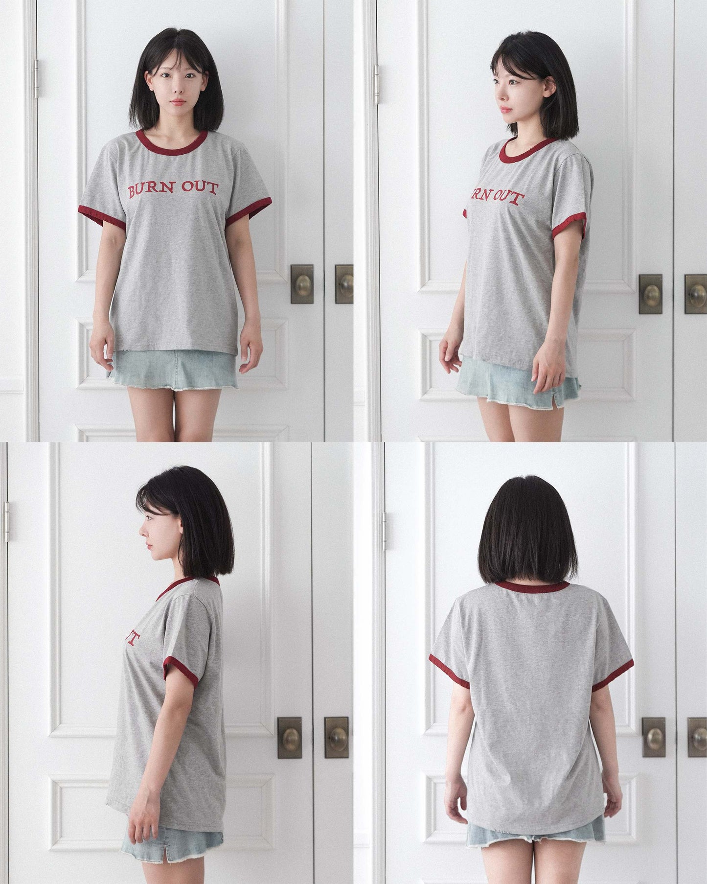 【REVURA レビュ―ラ】BURN OUT FRAY RINGER T-SHIRT GRAY / RED - UNISEX