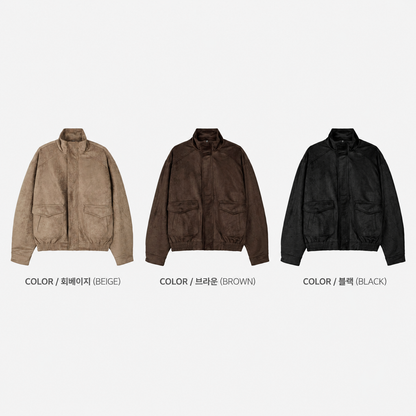 Suede Stand Collar Bomber Jacket