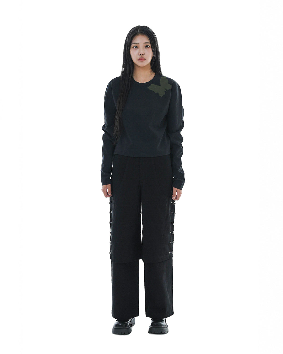 Flare Variant Layered Wide Cotton Pants_Black