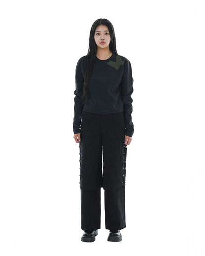Flare Variant Layered Wide Cotton Pants_Black