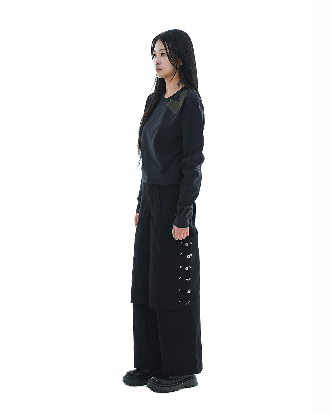 Flare Variant Layered Wide Cotton Pants_Black