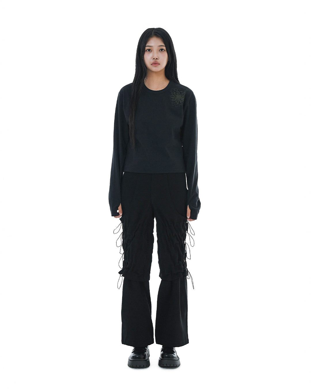 Flare Variant Layered Wide Cotton Pants_Black