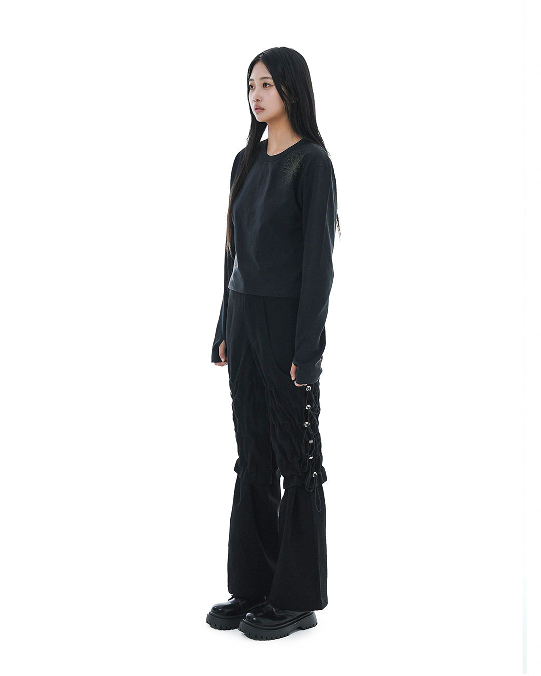 Flare Variant Layered Wide Cotton Pants_Black