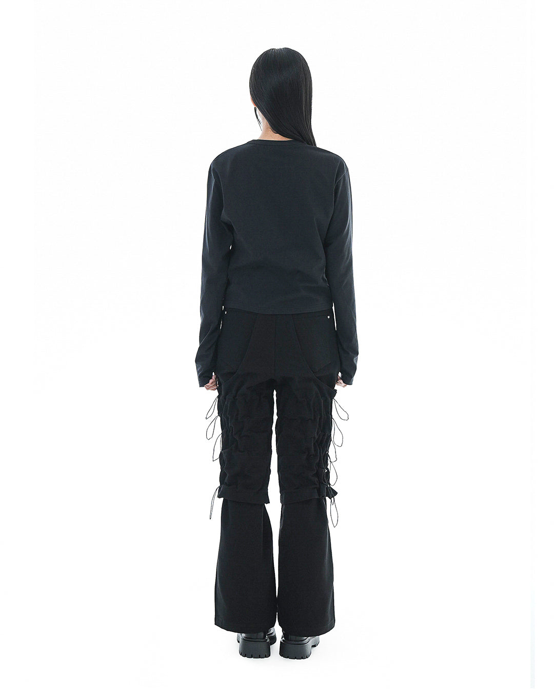 Flare Variant Layered Wide Cotton Pants_Black