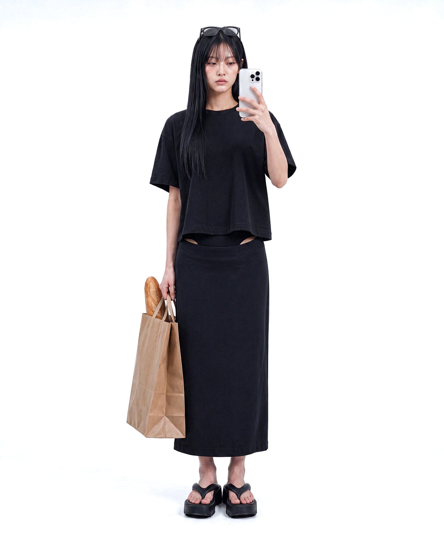 【C Wear シーウエア】Heavyweight Oversized Crop T-Shirt Black