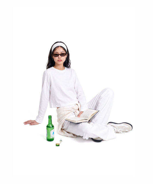 【C Wear シーウエア】Oversized Crop Long Sleeve T-Shirt White