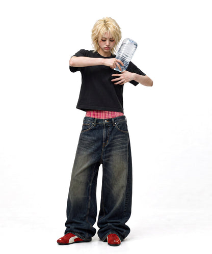 【C Wear シーウエア】Pocket Oversized Crop T-Shirt Black