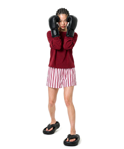 【C Wear シーウエア】Oversized Crop Long Sleeve T-Shirt Burgundy