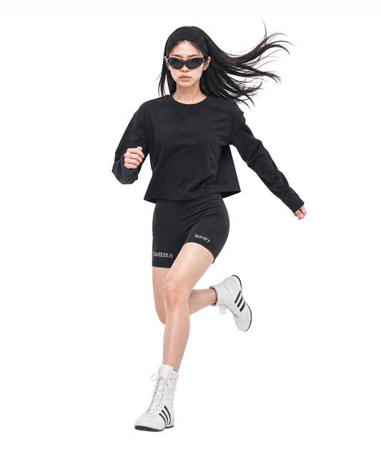 【C Wear シーウエア】Oversized Crop Long Sleeve T-Shirt Black