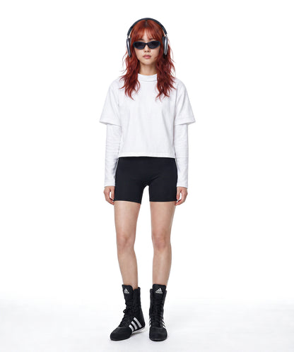 【C Wear】Neck Binding Oversized Crop T-Shirt White