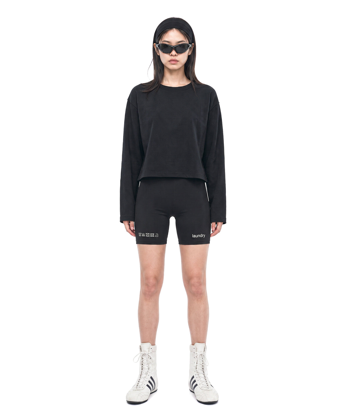 【C Wear シーウエア】Oversized Crop Long Sleeve T-Shirt Black