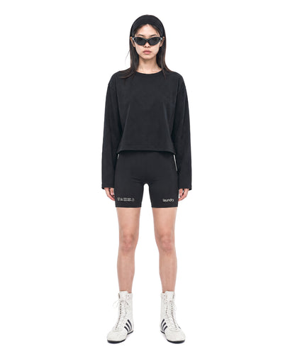 【C Wear シーウエア】Oversized Crop Long Sleeve T-Shirt Black