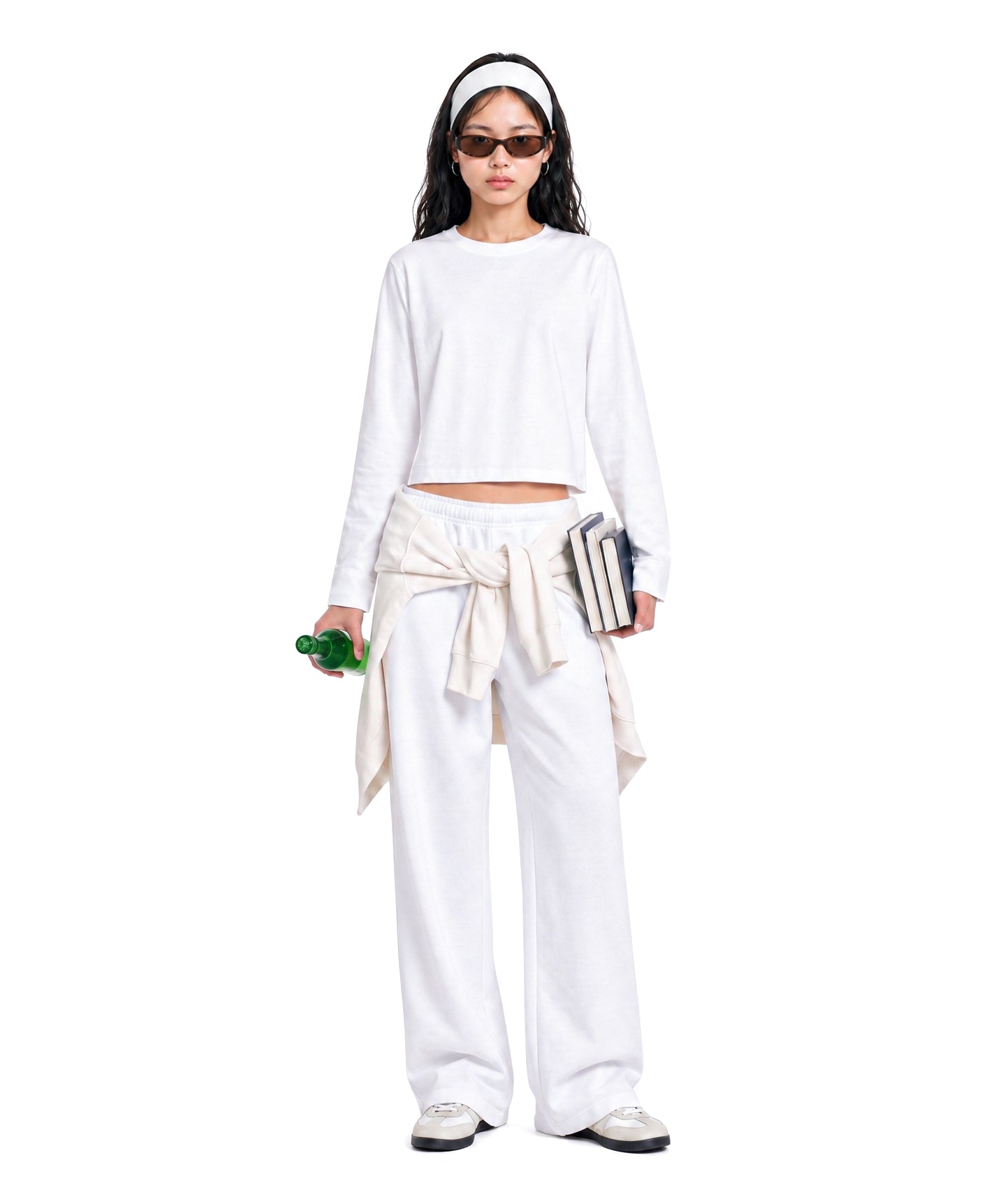 【C Wear シーウエア】Oversized Crop Long Sleeve T-Shirt White