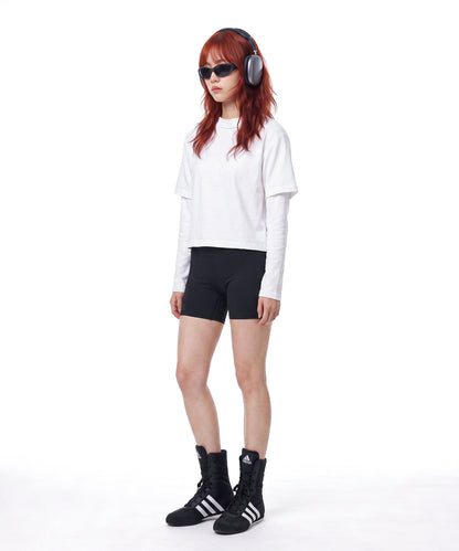 【C Wear】Neck Binding Oversized Crop T-Shirt White