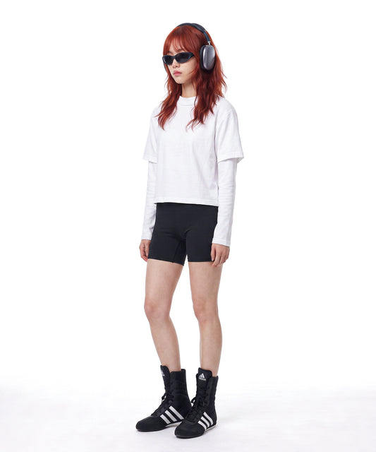 【C Wear シーウエア】Neck Binding Oversized Crop T-Shirt White