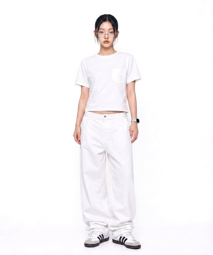 【C Wear シーウエア】Pocket Oversized Crop T-Shirt White