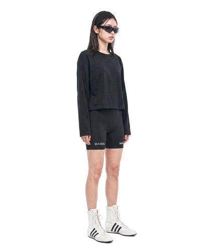 【C Wear シーウエア】Oversized Crop Long Sleeve T-Shirt Black