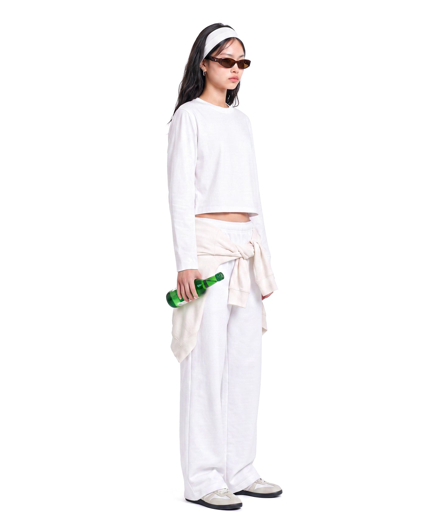 【C Wear シーウエア】Oversized Crop Long Sleeve T-Shirt White