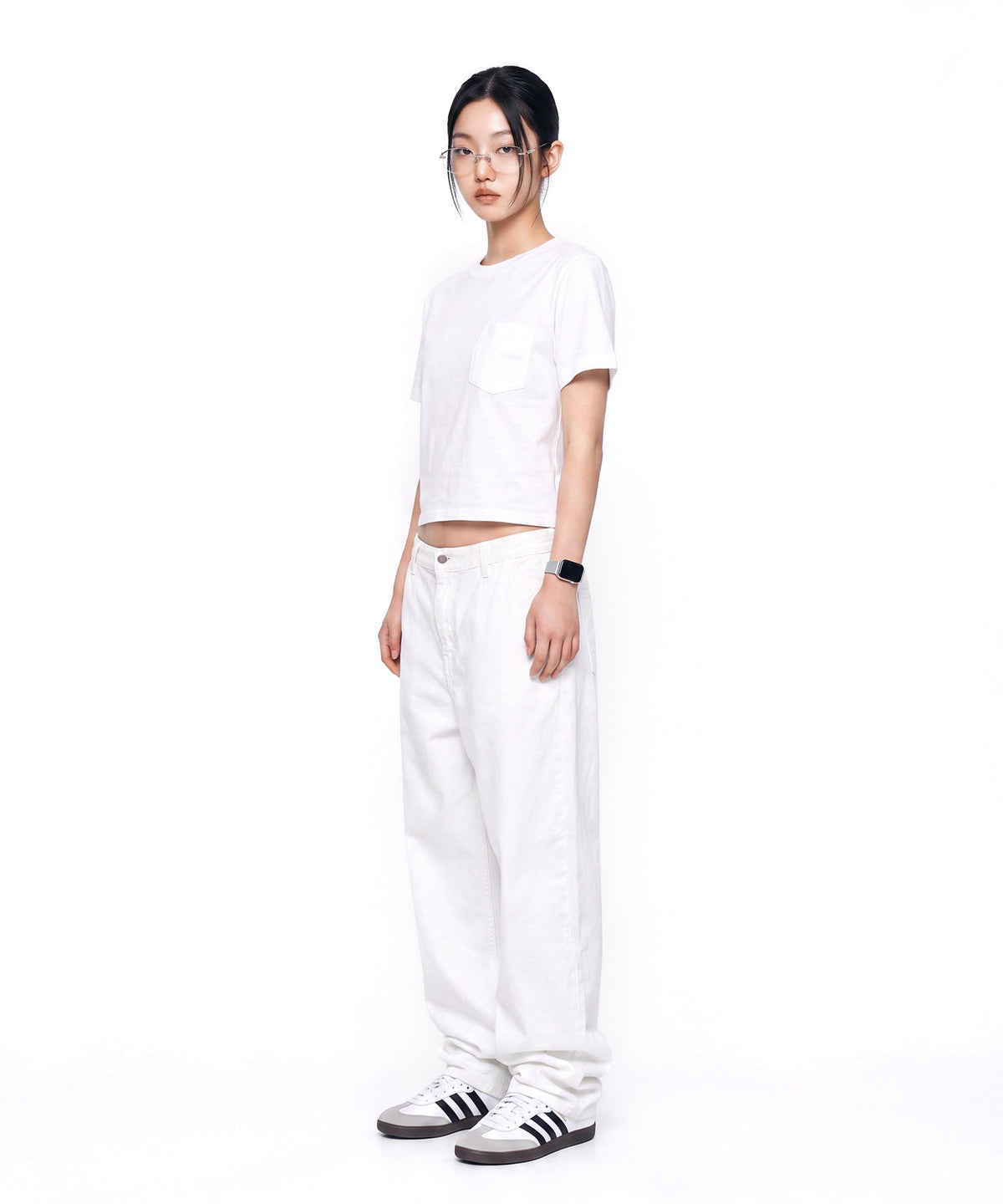【C Wear シーウエア】Pocket Oversized Crop T-Shirt White