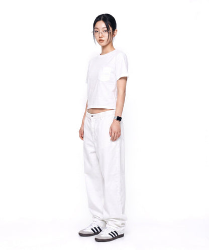 【C Wear シーウエア】Pocket Oversized Crop T-Shirt White