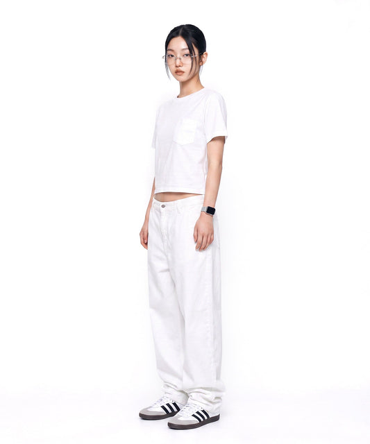 【C Wear シーウエア】Pocket Oversized Crop T-Shirt White