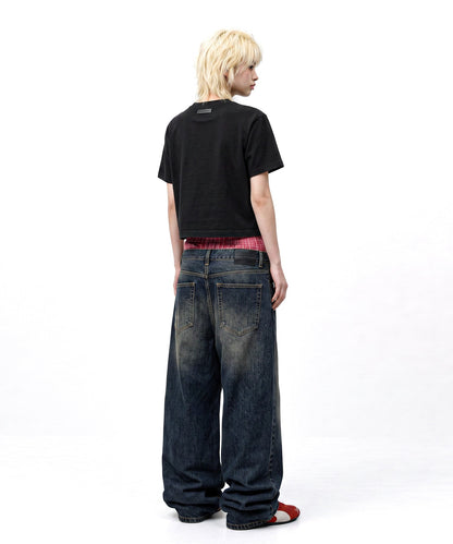 【C Wear シーウエア】Pocket Oversized Crop T-Shirt Black