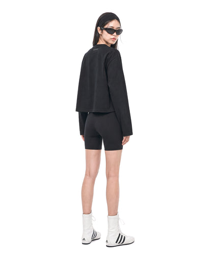 【C Wear シーウエア】Oversized Crop Long Sleeve T-Shirt Black