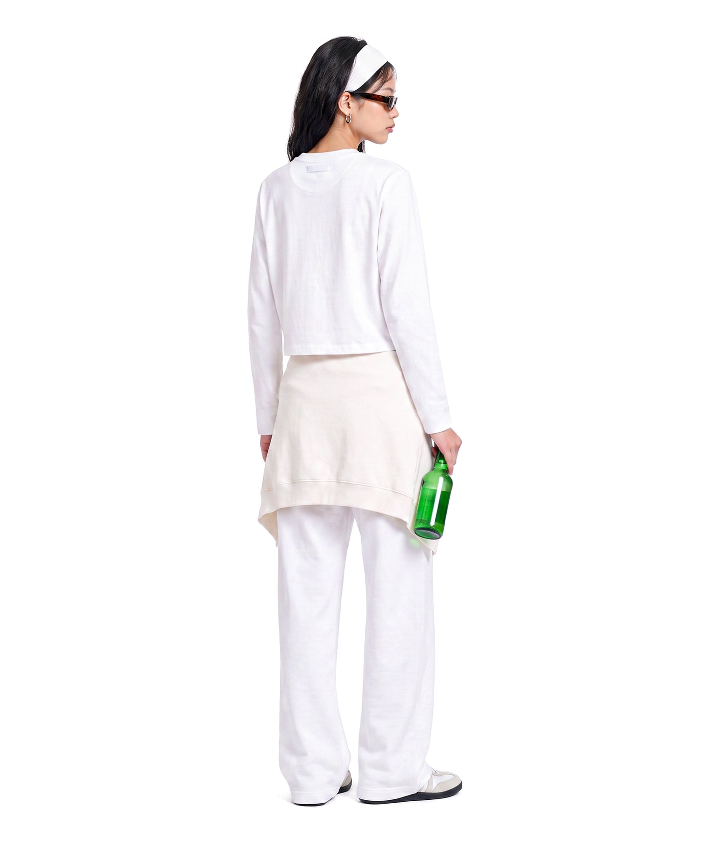 【C Wear シーウエア】Oversized Crop Long Sleeve T-Shirt White