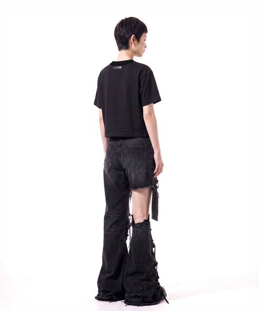 【C Wear シーウエア】Neck Binding Oversized Crop T-Shirt Black