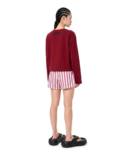 【C Wear シーウエア】Oversized Crop Long Sleeve T-Shirt Burgundy